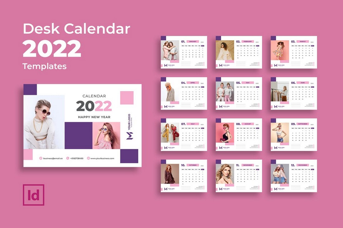 Colorful InDesign Desk Calendar Template