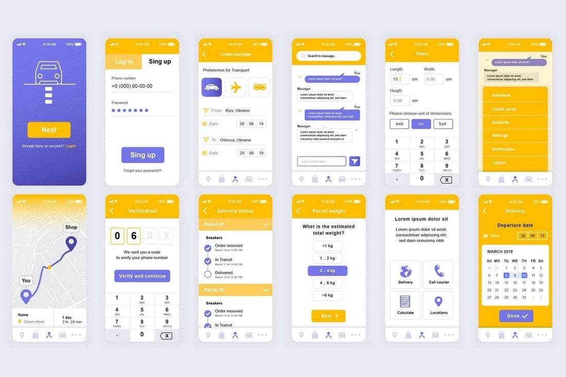 Delivery Mobile App UI Templates Kit