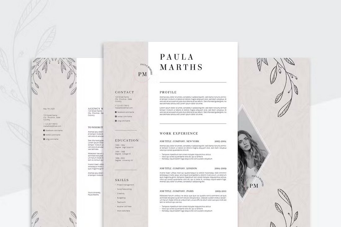 FLORAL - Minimal Resume & Cover Letter Templates