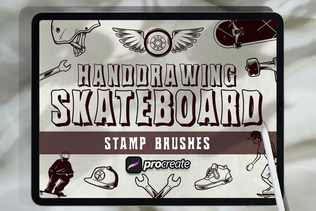 Hand Drawn Skateboard Stamp Brushes for Procreate