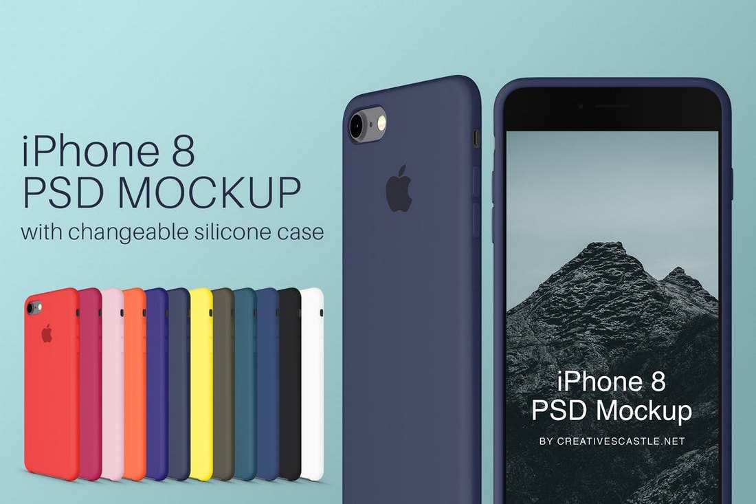 iPhone 8 PSD Mockup & Silicone Cases