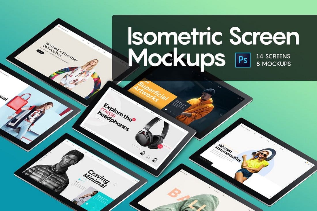 Isometric Screen Mockup Templates