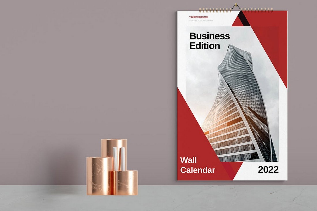 Red Business InDesign Wall Calendar Template