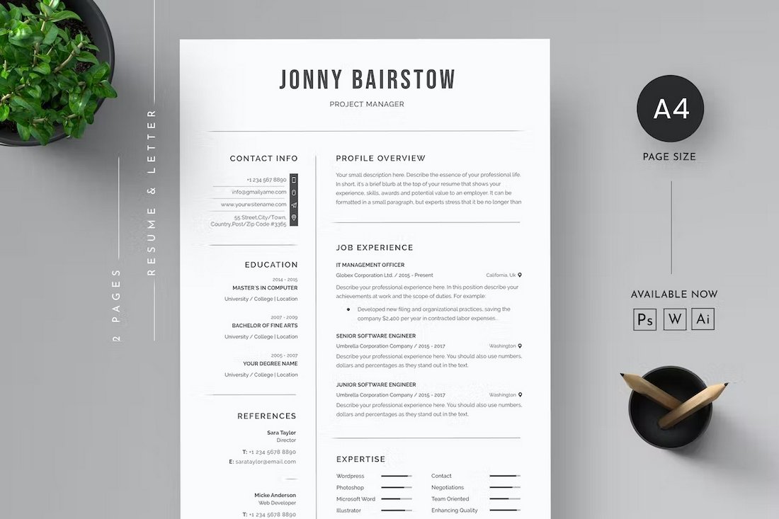 Simple Word Resume Template with Minimal Design