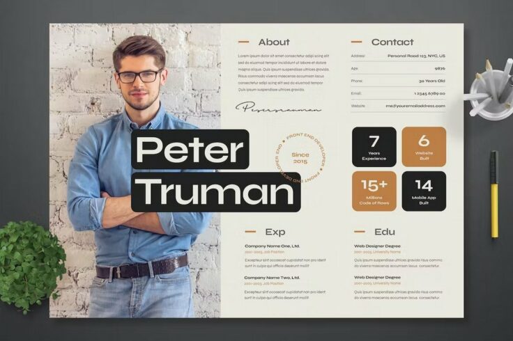 View Information about Unique Photo Resume Template PSD