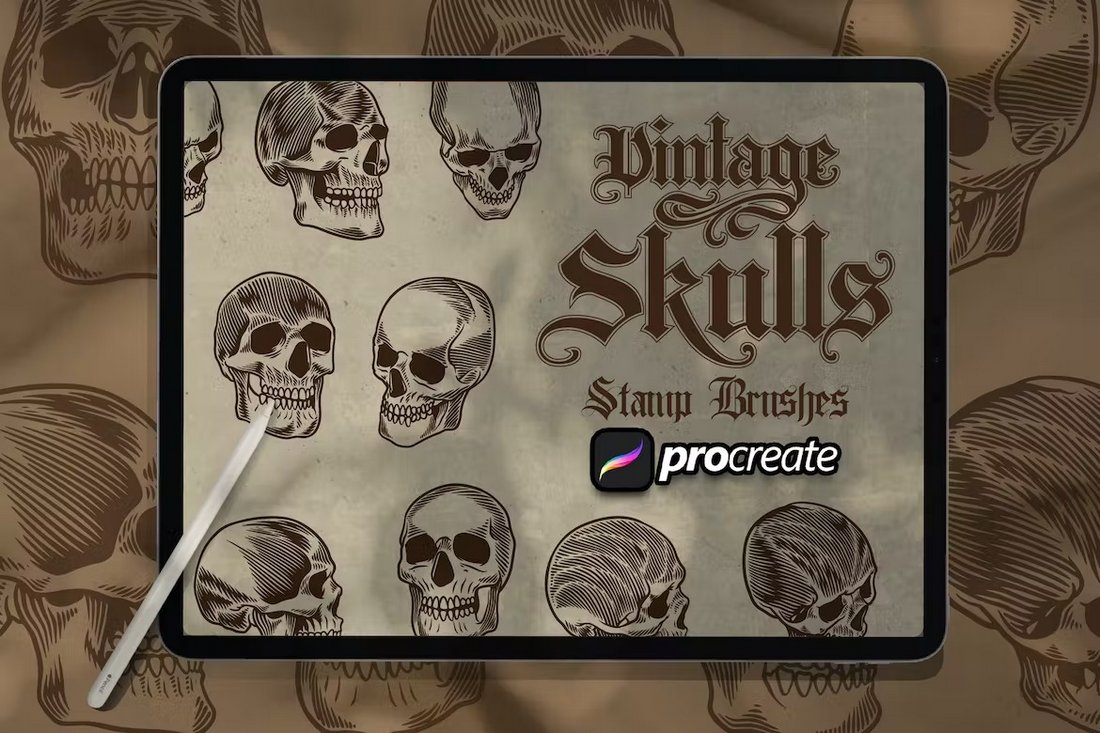 Vintage Skulls Procreate Stamp Brushes